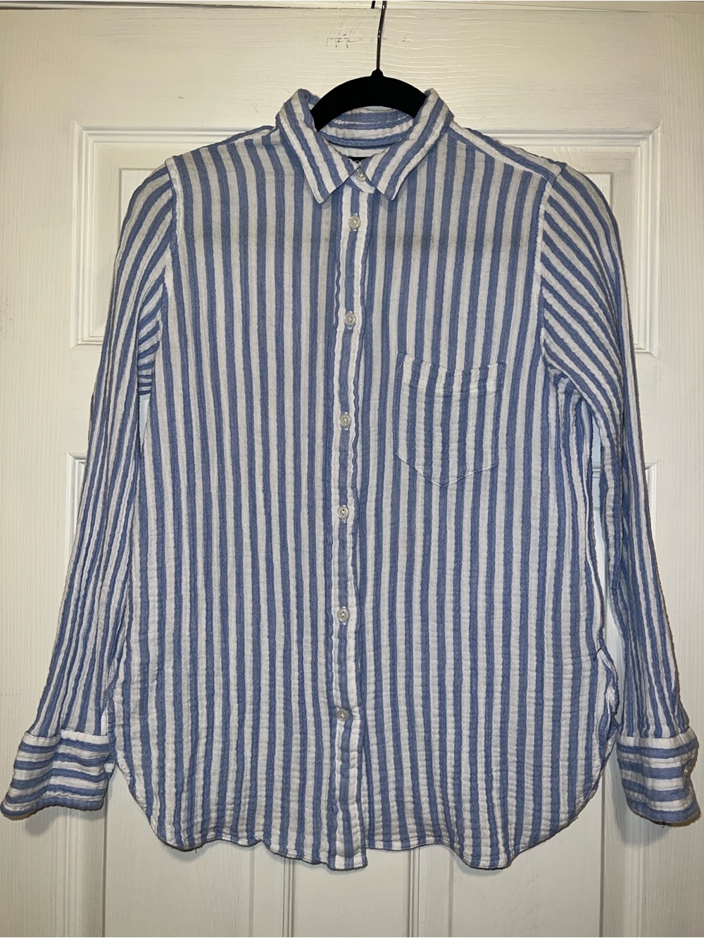 J. Crew Re-Imagined Blue and White Vertical Stripe Button-Down Shirt